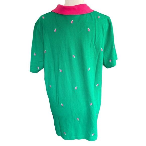 Quacker Factory 1X Green Pineapple Polo Shirt Plus Size Preppy Colorful Casual - Picture 3 of 7